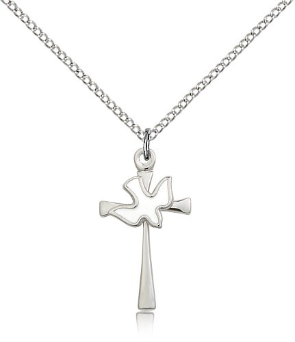 Holy Sprit Cross Pendant, Sterling Silver - 18" 1.2mm Sterling Silver Chain + Clasp