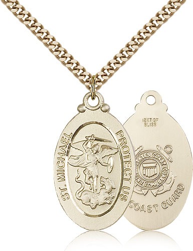 St. Michael Coast Guard Medal, Gold Filled - 24" 2.4mm Gold Plated Endless Chain