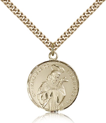 St. Francis of Assisi Medal, Gold Filled - 24" 2.4mm Gold Plated Endless Chain