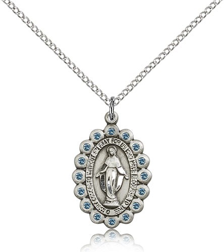 Miraculous Medal, Sterling Silver - 18" 1.2mm Sterling Silver Chain + Clasp