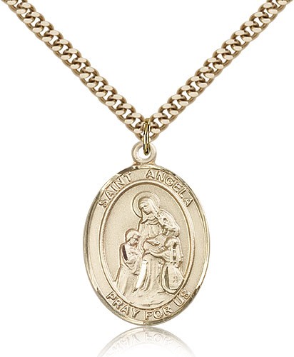 St. Angela Merici Medal, Gold Filled, Large - 24" 2.4mm Gold Plated Chain + Clasp