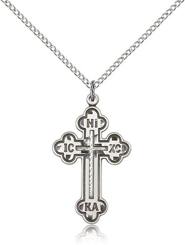 Russian Cross Pendant, Sterling Silver - 18" 1.2mm Sterling Silver Chain + Clasp