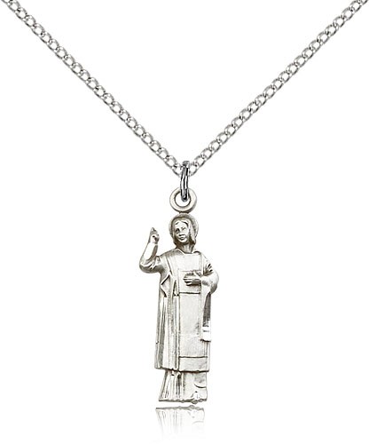 St. Florian Medal, Sterling Silver - 18" 1.2mm Sterling Silver Chain + Clasp