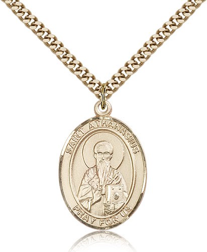 St. Athanasius Medal, Gold Filled, Large - 24" 2.4mm Gold Plated Chain + Clasp
