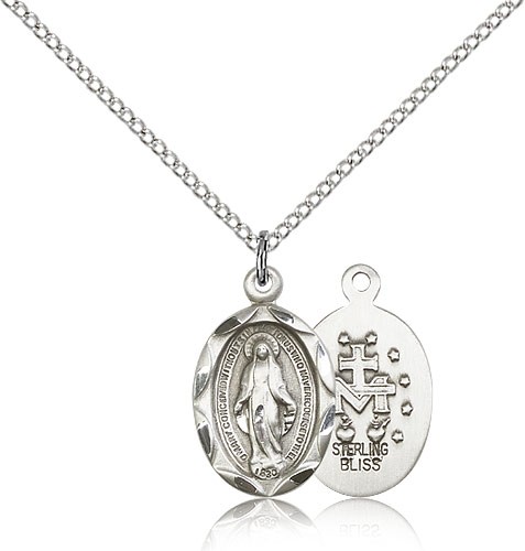 Miraculous Medal, Sterling Silver - 18" 1.2mm Sterling Silver Chain + Clasp