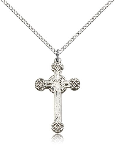 Cross Pendant, Sterling Silver - 18" 1.2mm Sterling Silver Chain + Clasp