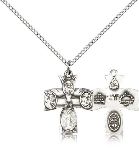 4 Way Cross Pendant, Sterling Silver - 18" 1.2mm Sterling Silver Chain + Clasp
