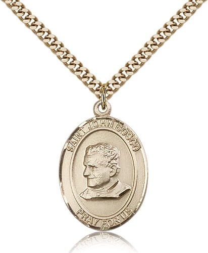 St. John Bosco Medal, Gold Filled, Large - 24" 2.4mm Gold Plated Chain + Clasp