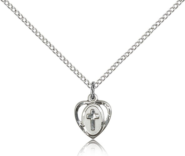Heart Cross Pendant, Sterling Silver - 18" 1.2mm Sterling Silver Chain + Clasp