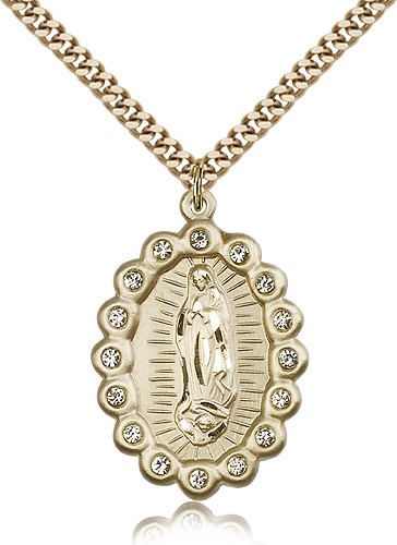 Our Lady of Guadalupe Medal, Gold Filled - 24" 2.4mm Gold Plated Endless Chain