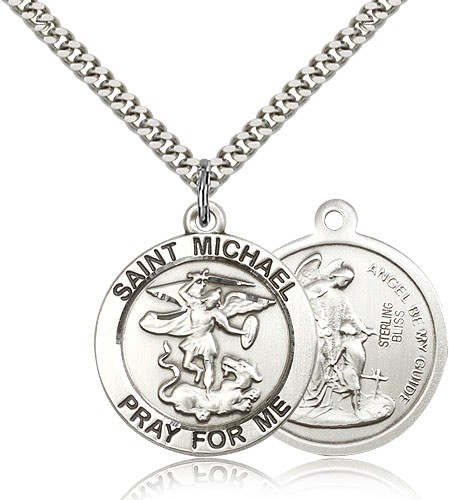 St. Michael the Archangel Medal, Sterling Silver - 24" 2.4mm Rhodium Plate Endless Chain
