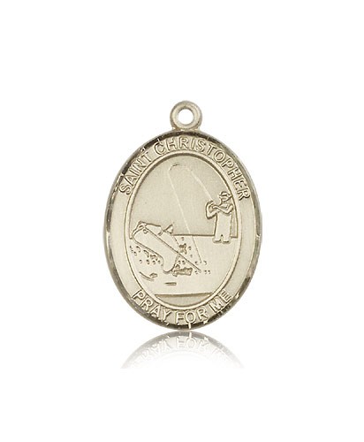 St. Christopher Fishing Medal, 14 Karat Gold, Large - 14 KT Yellow Gold
