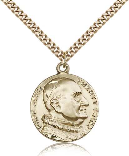St. Pope John Xxii Medal, Gold Filled - 24" 2.4mm Gold Plated Endless Chain
