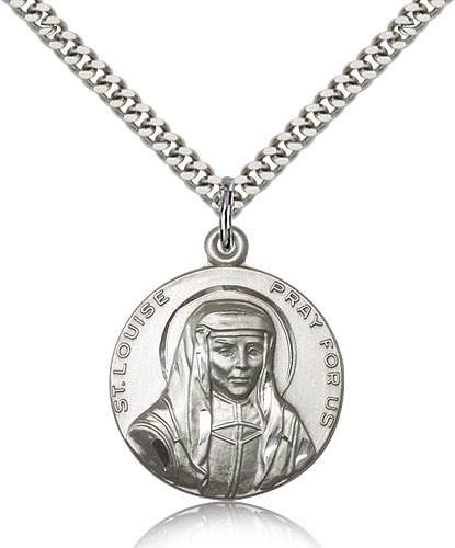 St. Louise Medal, Sterling Silver - 24" 2.4mm Rhodium Plate Endless Chain