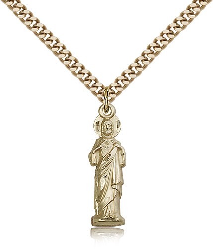 Sacred Heart Medal, Gold Filled - 24" 2.4mm Gold Plated Endless Chain