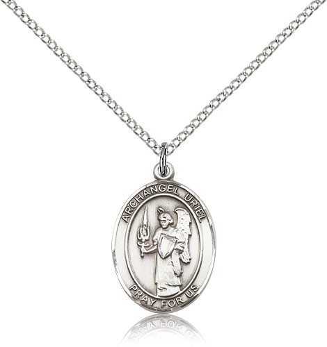 St. Uriel Medal, Sterling Silver, Medium - 18" 1.2mm Sterling Silver Chain + Clasp
