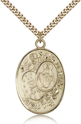 Miraculous Medal, Gold Filled - 24" 2.4mm Gold Plated Endless Chain