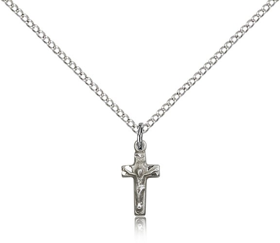 Crucifix Pendant, Sterling Silver - 18" 1.2mm Sterling Silver Chain + Clasp