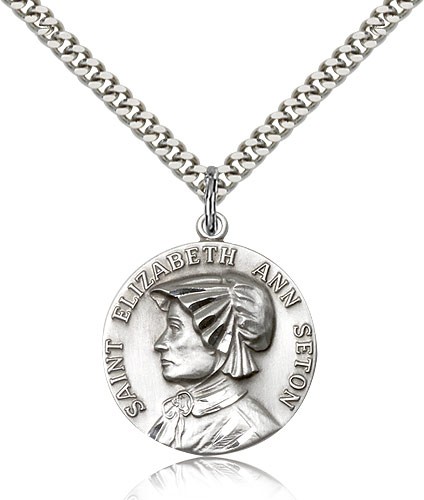 St. Ann Medal, Sterling Silver - 24" 2.4mm Rhodium Plate Endless Chain