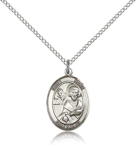 St. Mark the Evangelist Medal, Sterling Silver, Medium - 18" 1.2mm Sterling Silver Chain + Clasp