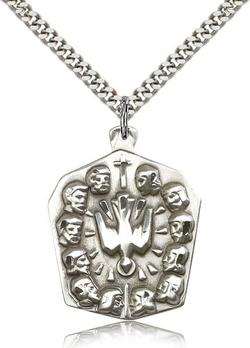 Apostles Medal, Sterling Silver - 24" 2.4mm Rhodium Plate Endless Chain