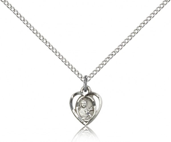 St. Theresa Medal, Sterling Silver - 18" 1.2mm Sterling Silver Chain + Clasp
