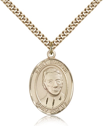 St. Eugene De Mazenod Medal, Gold Filled, Large - 24" 2.4mm Gold Plated Chain + Clasp