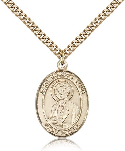 St. Dominic Savio Medal, Gold Filled, Large - 24" 2.4mm Gold Plated Chain + Clasp