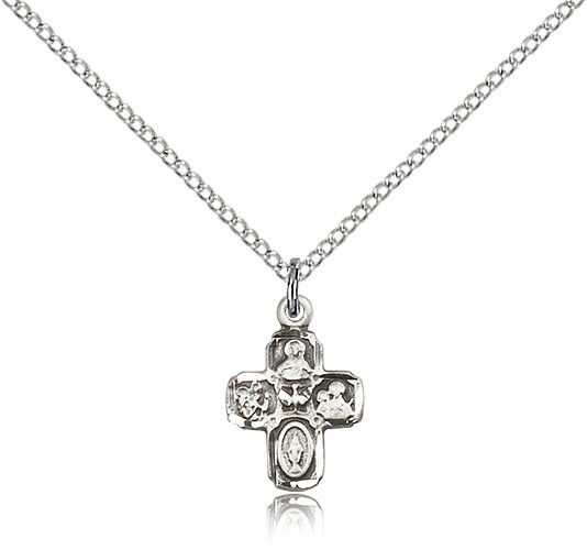 4 Way Cross Pendant, Sterling Silver - 18" 1.2mm Sterling Silver Chain + Clasp