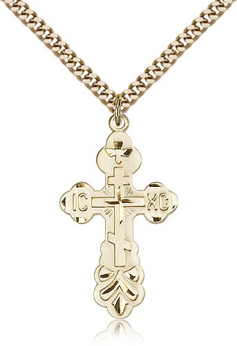Cross Pendant, Gold Filled - 24" 2.4mm Gold Plated Endless Chain