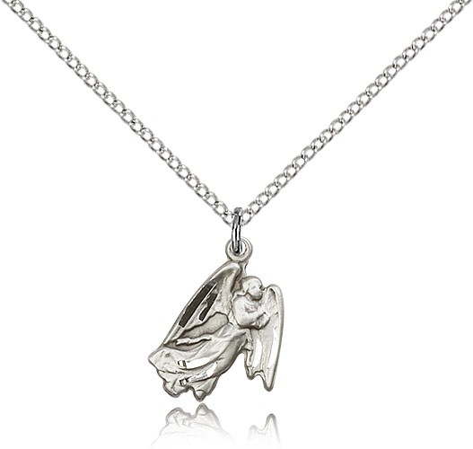 Guardian Angel Medal, Sterling Silver - 18" 1.2mm Sterling Silver Chain + Clasp