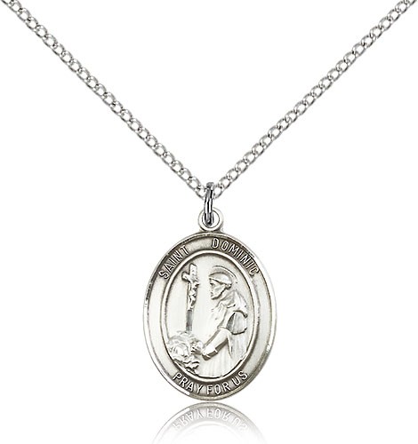 St. Dominic De Guzman Medal, Sterling Silver, Medium - 18" 1.2mm Sterling Silver Chain + Clasp
