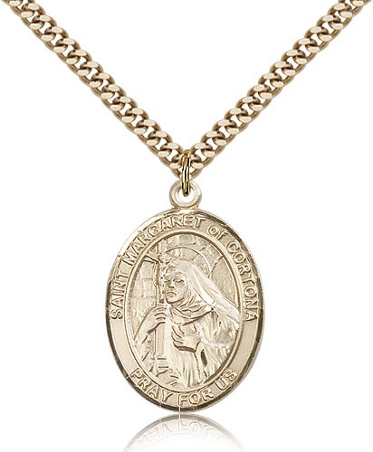 St. Margaret of Cortona Medal, Gold Filled, Large - 24" 2.4mm Gold Plated Chain + Clasp