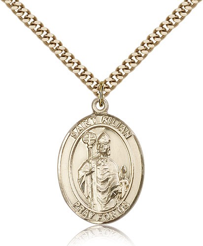St. Kilian Medal, Gold Filled, Large - 24" 2.4mm Gold Plated Chain + Clasp