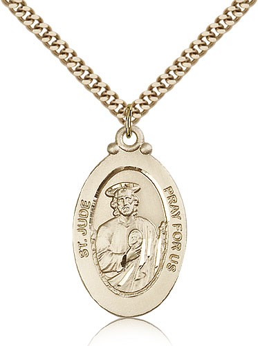 St. Jude Medal, Gold Filled - 24" 2.4mm Gold Plated Endless Chain