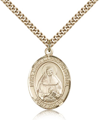 Marie Magdalen Postel Medal, Gold Filled, Large - 24" 2.4mm Gold Plated Chain + Clasp