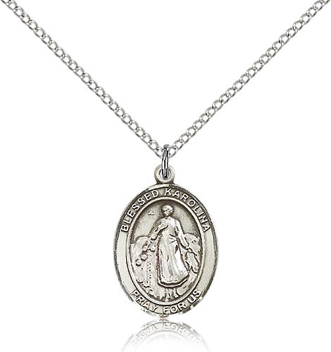 Blessed Karolina Kozkowna Medal, Sterling Silver, Medium - 18" 1.2mm Sterling Silver Chain + Clasp
