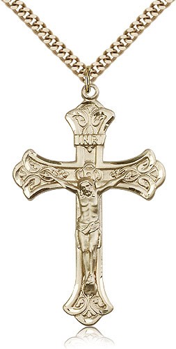Crucifix Pendant, Gold Filled - 24" 2.4mm Gold Plated Endless Chain