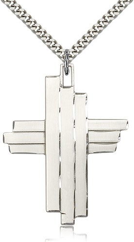 Cross Pendant, Sterling Silver - 24" 2.4mm Rhodium Plate Endless Chain
