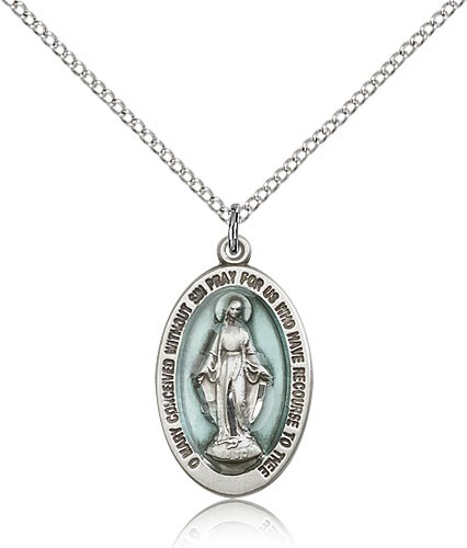 Miraculous Medal, Sterling Silver - 18" 1.2mm Sterling Silver Chain + Clasp