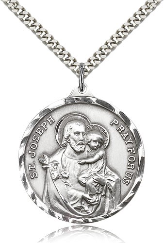 St. Joseph Medal, Sterling Silver - 24" 2.4mm Rhodium Plate Endless Chain