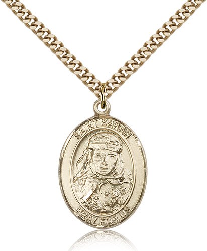 St. Sarah Medal, Gold Filled, Large - 24" 2.4mm Gold Plated Chain + Clasp