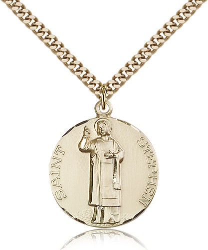 St. Stephen Medal, Gold Filled - 24" 2.4mm Gold Plated Endless Chain