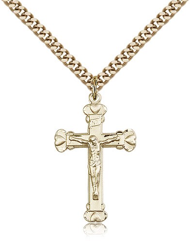 Crucifix Pendant, Gold Filled - 24" 2.4mm Gold Plated Endless Chain