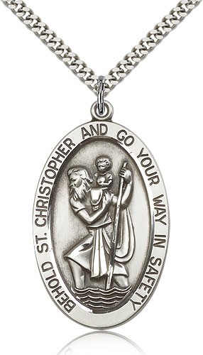 St. Christopher Medal, Sterling Silver - 24" 2.4mm Rhodium Plate Endless Chain