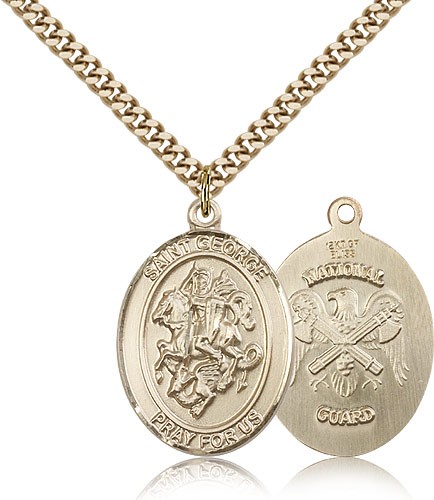 St. George National Guard Medal, Gold Filled, Large - 24" 2.4mm Gold Plated Chain + Clasp