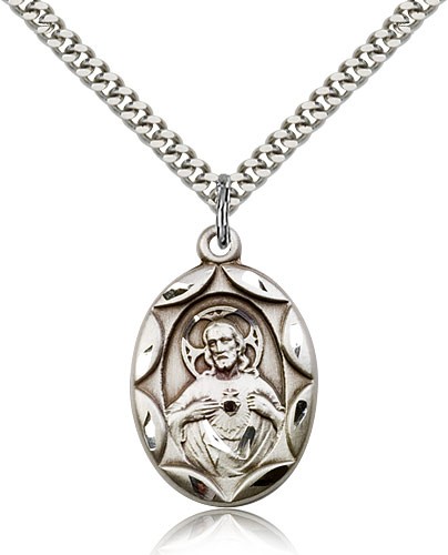 Scapular Medal, Sterling Silver - 24" 2.4mm Rhodium Plate Endless Chain