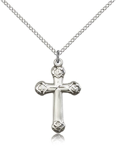 Cross Pendant, Sterling Silver - 18" 1.2mm Sterling Silver Chain + Clasp