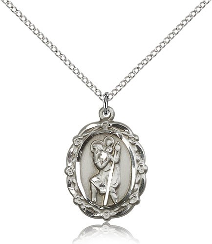 St. Christopher Medal, Sterling Silver - 18" 1.2mm Sterling Silver Chain + Clasp