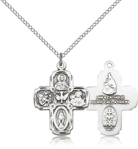 4 Way Cross Pendant, Sterling Silver - 18" 1.2mm Sterling Silver Chain + Clasp